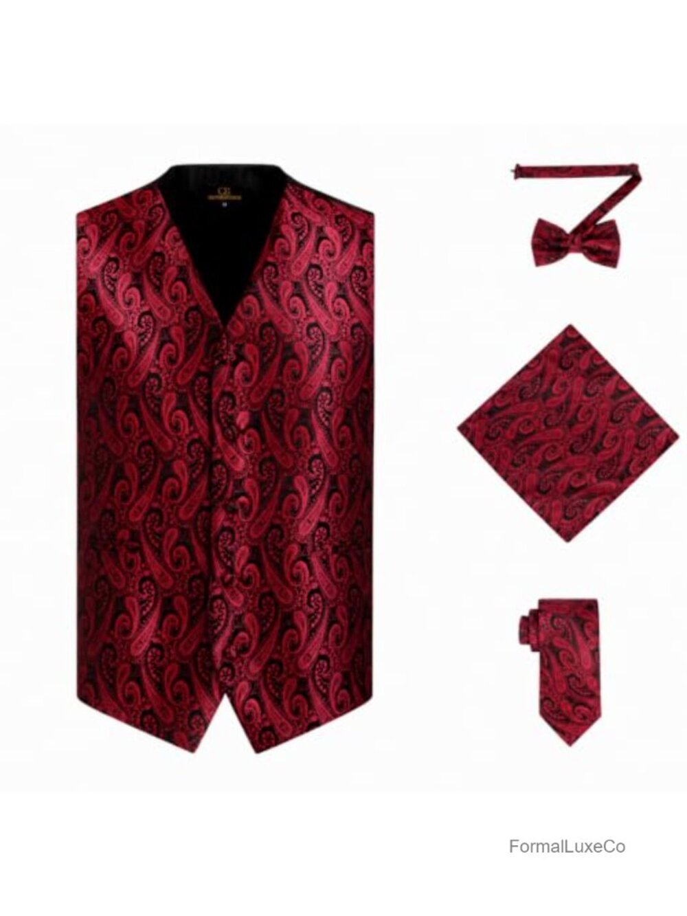 Men's 4pc Paisley Formal Suit Vest Tuxedo Waistcoat Necktie Bowtie Set